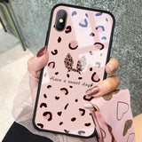 Stylish Pink Leopard Print Tempered Glass Phone Case Back Cover Cute Rabbit Ear for iPhone 11 Pro Max/11 Pro/11/XS Max/XR/XS/X/8 Plus/8 - halloladies