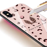 Stylish Pink Leopard Print Tempered Glass Phone Case Back Cover Cute Rabbit Ear for iPhone 11 Pro Max/11 Pro/11/XS Max/XR/XS/X/8 Plus/8 - halloladies