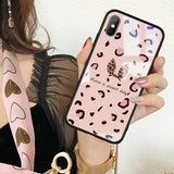 Stylish Pink Leopard Print Tempered Glass Phone Case Back Cover Cute Rabbit Ear for iPhone 11 Pro Max/11 Pro/11/XS Max/XR/XS/X/8 Plus/8 - halloladies