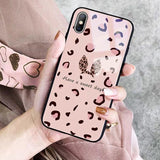 Stylish Pink Leopard Print Tempered Glass Phone Case Back Cover Cute Rabbit Ear for iPhone 11 Pro Max/11 Pro/11/XS Max/XR/XS/X/8 Plus/8 - halloladies