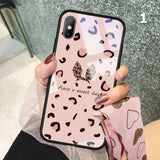 Stylish Pink Leopard Print Tempered Glass Phone Case Back Cover Cute Rabbit Ear for iPhone 11 Pro Max/11 Pro/11/XS Max/XR/XS/X/8 Plus/8 - halloladies