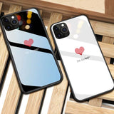Tempered Glass Couple Love Heart Simple Black and White Phone Case Back Cover  With Lanyard for iPhone 11 Pro Max/11 Pro/11/XS Max/XR/XS/X/8 Plus/8 - halloladies