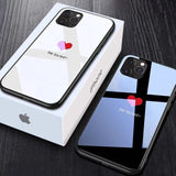 Tempered Glass Couple Love Heart Simple Black and White Phone Case Back Cover  With Lanyard for iPhone 11 Pro Max/11 Pro/11/XS Max/XR/XS/X/8 Plus/8 - halloladies