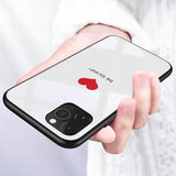 Tempered Glass Couple Love Heart Simple Black and White Phone Case Back Cover  With Lanyard for iPhone 11 Pro Max/11 Pro/11/XS Max/XR/XS/X/8 Plus/8 - halloladies