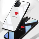 Tempered Glass Couple Love Heart Simple Black and White Phone Case Back Cover  With Lanyard for iPhone 11 Pro Max/11 Pro/11/XS Max/XR/XS/X/8 Plus/8 - halloladies