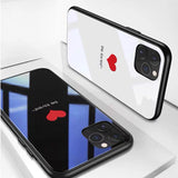 Tempered Glass Couple Love Heart Simple Black and White Phone Case Back Cover  With Lanyard for iPhone 11 Pro Max/11 Pro/11/XS Max/XR/XS/X/8 Plus/8 - halloladies