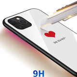 Tempered Glass Couple Love Heart Simple Black and White Phone Case Back Cover  With Lanyard for iPhone 11 Pro Max/11 Pro/11/XS Max/XR/XS/X/8 Plus/8 - halloladies