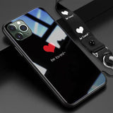 Tempered Glass Couple Love Heart Simple Black and White Phone Case Back Cover  With Lanyard for iPhone 11 Pro Max/11 Pro/11/XS Max/XR/XS/X/8 Plus/8 - halloladies