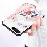 Cute Cartoon Cat Print Tempered Glass With Lanyard Phone Case Back Cover - iPhone 11 Pro Max/11 Pro/11/XS Max/XR/XS/X/8 Plus/8 - halloladies