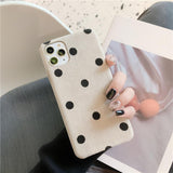 Simple Vintage Polka Dot Matte Plush Phone Case Back Cover for iPhone 11 Pro Max/11 Pro/11/XS Max/XR/XS/X/8 Plus/8/7 Plus/7 - halloladies