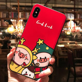 Cartoon Pig Christmas TPU Phone Case Back Cover for iPhone 11/11 Pro/11 Pro Max/XS Max/XR/XS/X/8 Plus/8/7 Plus/7 - halloladies