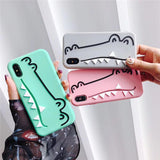 Cute Cartoon Crocodile Solid Color With Card Pocket Phone Case Back Cover - iPhone XS Max/XR/XS/X/8 Plus/8/7 Plus/7/6s Plus/6s/6 Plus/6 - halloladies