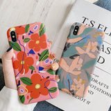 Retro Coloful Flower Leaf Phone Case Back Cover for iPhone 11 Pro Max/11 Pro/11/XS Max/XR/XS/X/8 Plus/8/7 Plus/7 - halloladies