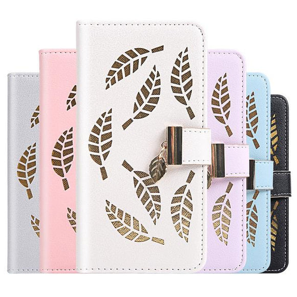 Candy Color Leaf Leather Flip Wallet Card Holder Phone Case Back Cover for iPhone 11 Pro Max/11 Pro/11/XS Max/XR/XS/X/8 Plus/8/7 Plus/7 - halloladies