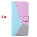 Three Colors Patchwork Flip Stand Wallet Phone Case Back Cover - iPhone 11/11 Pro/11 Pro Max/XS Max/XR/XS/X/8 Plus/8/7 Plus/7 - halloladies
