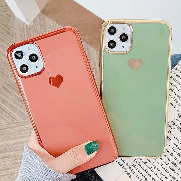 Simple Plating Love Heart Soft Clear Phone Case Back Cover for iPhone 11 Pro Max/11 Pro/11/XS Max/XR/XS/X/8 Plus/8/7 Plus/7 - halloladies