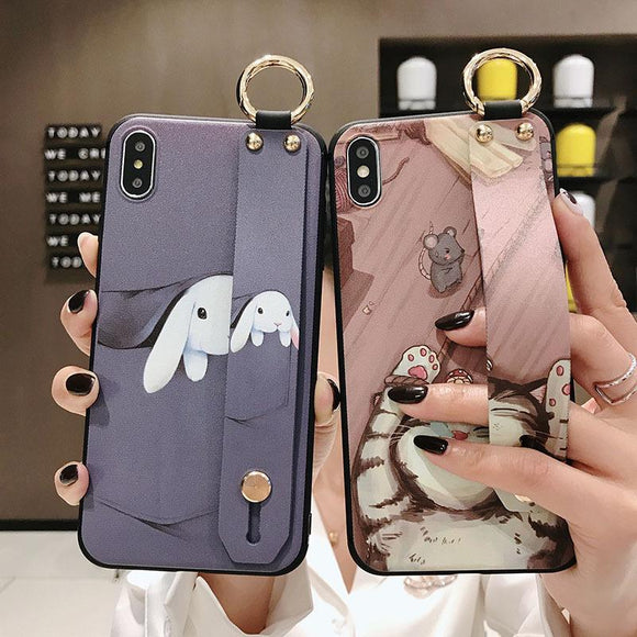 Soft TPU Wrist Strap Phone Holder Phone Case Back Cover for iPhone 11 Pro Max/11 Pro/11/XS Max/XR/XS/X/8 Plus/8/7 Plus/7 - halloladies