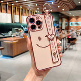Cute Smiling Faces Electroplated Phone Case With Wrist Band for iPhone