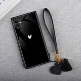 Solid Color Love Heart Square Lanyard Tempered Glass Phone Case Back Cover for iPhone 12 Pro Max/12 Pro/12/12 Mini/SE/11 Pro Max/11 Pro/11/XS Max/XR/XS/X/8 Plus/8 - halloladies