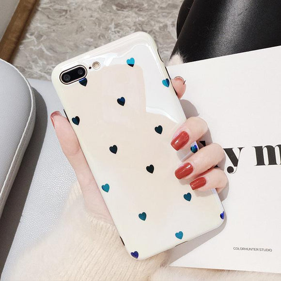 Simple Love Heart Blue-ray Soft IMD Phone Case Back Cover - iPhone 11 Pro Max/11 Pro/11/XS Max/XR/XS/X/8 Plus/8/7 Plus/7 - halloladies