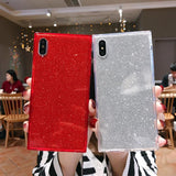 Square Glitter Powder Monochrome Phone Case Back Cover for iPhone XS Max/XR/XS/X/8 Plus/8/7 Plus/7/6s Plus/6s/6 Plus/6 - halloladies