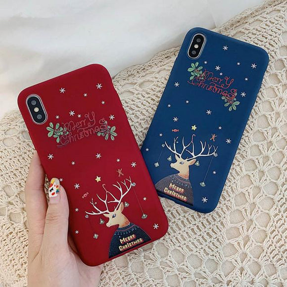 Cartoon Deer Merry Christmas Phone Case Back Cover - iPhone 11/11 Pro/11 Pro Max/XS Max/XR/XS/X/8 Plus/8/7 Plus/7 - halloladies