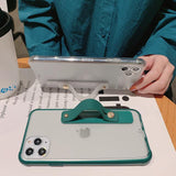 Candy Color Edge Transparent Matte Wrist strap Stand Phone Case Back Cover - iPhone 12/12 Pro/12 Pro Max/12 Mini/11/11 Pro/11 Pro Max/XS Max/XR/XS/X/8 Plus/8/7 Plus/7 - halloladies