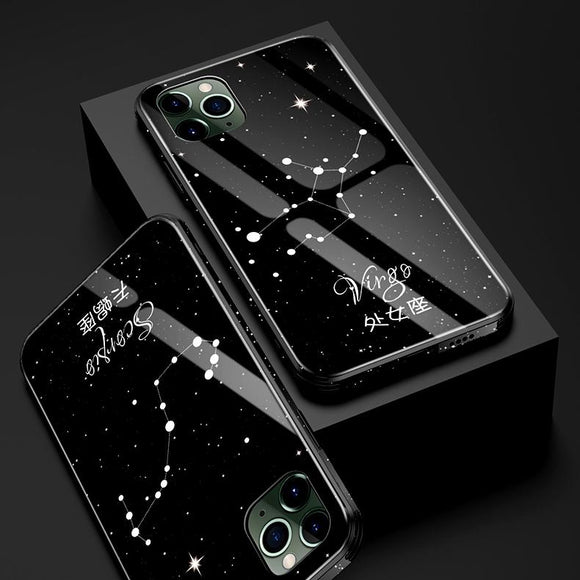 Twelve Constellations Tempered Glass Phone Case Back Cover for iPhone 11 Pro Max/11 Pro/11/XS Max/XR/XS/X/8 Plus/8 - halloladies