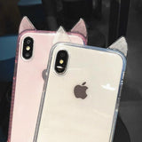 Cute Cat Ear Transpatent  Silicone Phone Case Back Cover for iPhone XS Max/XR/XS/X/8 Plus/8/7 Plus/7/6s Plus/6s/6 Plus/6 - halloladies