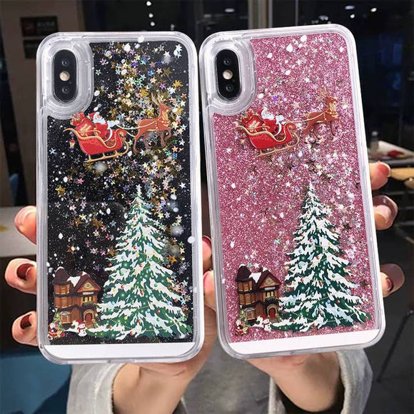 Giltter Quicksand Cartoon Christmas Santa Claus Elk Phone Case Back Cover for iPhone 11/11 Pro/11 Pro Max/XS Max/XR/XS/X/8 Plus/8/7 Plus/7 - halloladies