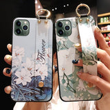 Retro Flower Wrist Strap Phone Case Back Cover - iPhone 11 Pro Max/11 Pro/11/XS Max/XR/XS/X/8 Plus/8/7 Plus/7 - halloladies