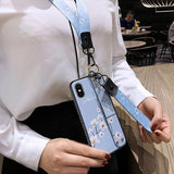 Vintage Flower Pattern Holder Silicone Wrist Strap Lanyard Soft TPU Phone Case Back Cover for iPhone XS Max/XR/XS/X/8 Plus/8/7 Plus/7/6s Plus/6s/6 Plus/6 - halloladies