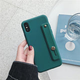 Candy Color Wrist Strap Holder Soft Phone Case Back Cover for iPhone 11/11 Pro/11 Pro Max/XS Max/XR/XS/X/8 Plus/8/7 Plus/7 - halloladies