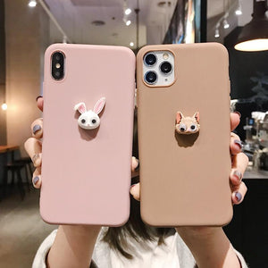 3D Cute Rabbit Cat Solid Color Soft Phone Case Back Cover for iPhone 12 Pro Max/12 Pro/12/12 Mini/SE/11 Pro Max/11 Pro/11/XS Max/XR/XS/X/8 Plus/8 - halloladies