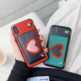 Fashion Leather Card Holder Love Heart with Long Crossbody Strap Chain Phone Case Back Cover for iPhone 11/11 Pro/11 Pro Max/XS Max/XR/XS/X/8 Plus/8/7 Plus/7 - halloladies