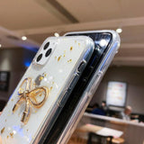 Transparent Shiny Gold Glitter Bowknot Phone Case Back Cover for iPhone 11 Pro Max/11 Pro/11/XS Max/XR/XS/X/8 Plus/8/7 Plus/7 - halloladies