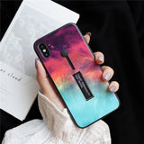 Night Sky Moon Nebula Stretch Ring Stand Design Phone Case Back Cover for iPhone 11 Pro Max/11 Pro/11/XS Max/XR/XS/X/8 Plus/8/7 Plus/7/6s Plus/6s/6 Plus/6 - halloladies