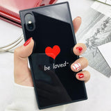 Square Love Heart Tempered Glass Phone Case Back Cover - iPhone XS Max/XR/XS/X/8 Plus/8/7 Plus/7/6s Plus/6s/6 Plus/6 - halloladies