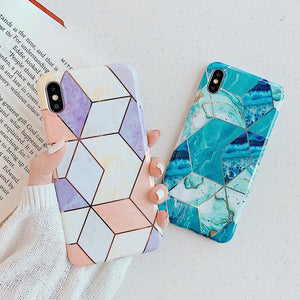 Plating Geometric Marble Phone Case Back Cover - iPhone 11/11 Pro/11 Pro Max/XS Max/XR/XS/X/8 Plus/8/7 Plus/7 - halloladies