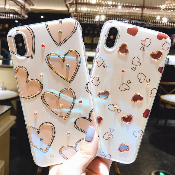 Laser Diamond Love Heart Soft Phone Case Back Cover for iPhone 12 Pro Max/12 Pro/12/12 Mini/SE/11 Pro Max/11 Pro/11/XS Max/XR/XS/X/8 Plus/8 - halloladies