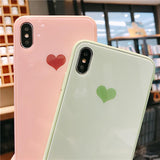 Candy Contrast Color Love Heart Tempered Glass Phone Case Back Cover - iPhone 11/11 Pro/11 Pro Max/XS Max/XR/XS/X/8 Plus/8/7 Plus/7 - halloladies