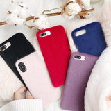Solid Color Furry Phone Case Back Cover for iPhone 11/11 Pro/11 Pro Max/XS Max/XR/XS/X/8 Plus/8/7 Plus/7 - halloladies