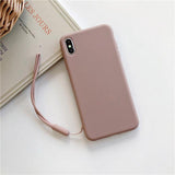 Candy Color Strap TPU Phone Case Back Cover for iPhone 11/11 Pro/11 Pro Max/XS Max/XR/XS/X/8 Plus/8/7 Plus/7 - halloladies