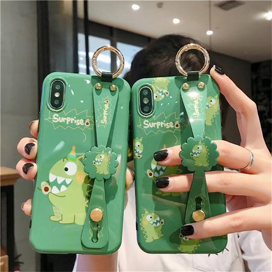 Funny Dinosaur Avocado with Sunflower Wristband Phone Case Back Cover for iPhone XS Max/XR/XS/X/8 Plus/8/7 Plus/7/6s Plus/6s/6 Plus/6 - halloladies