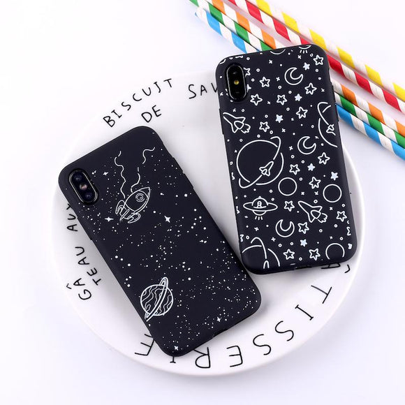 Outer Space Planet Stars Moon Spaceship Soft Matte Phone Case Back Cover - iPhone 11/11 Pro/11 Pro Max/XS Max/XR/XS/X/8 Plus/8/7 Plus/7 - halloladies