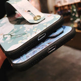 Retro Flower Wrist Strap Phone Case Back Cover - iPhone 11 Pro Max/11 Pro/11/XS Max/XR/XS/X/8 Plus/8/7 Plus/7 - halloladies