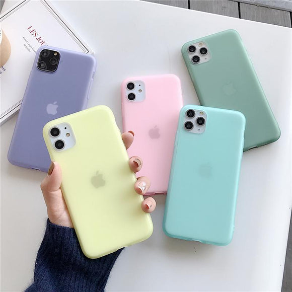 Candy Frosted Solid Color Soft Phone Case Back Cover for iPhone 12 Pro Max/12 Pro/12/12 Mini/SE/11 Pro Max/11 Pro/11/XS Max/XR/XS/X/8 Plus/8 - halloladies