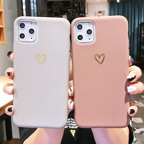 Gold Love Heart Electroplating Soft TPU Phone Case Back Cover - iPhone 12 Pro Max/12 Pro/12/12 Mini/SE/11 Pro Max/11 Pro/11/XS Max/XR/XS/X/8 Plus/8 - halloladies