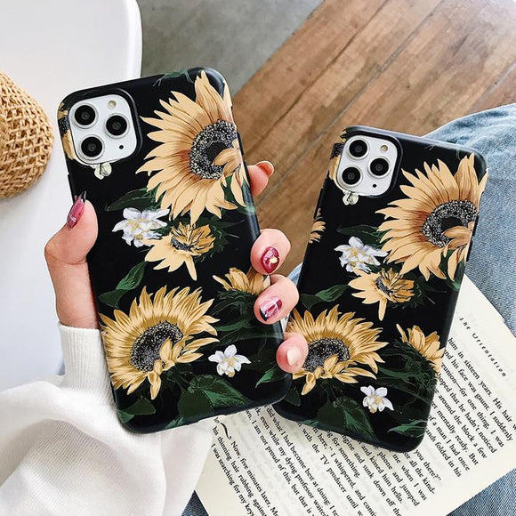 Retro Sunflower Soft IMD Phone Case Back Cover for iPhone 12 Pro Max/12 Pro/12/12 Mini/SE/11 Pro Max/11 Pro/11/XS Max/XR/XS/X/8 Plus/8 - halloladies