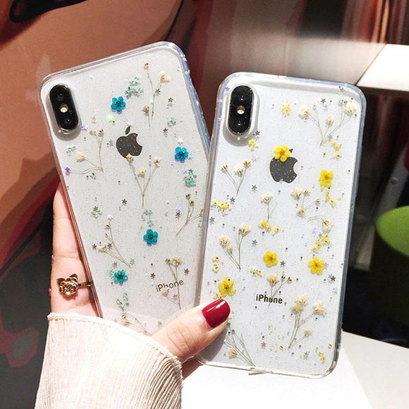 Transparent Real Dried Flower Phone Case Back Cover - iPhone 12 Pro Max/12 Pro/12/12 Mini/SE/11 Pro Max/11 Pro/11/XS Max/XR/XS/X/8 Plus/8 - halloladies